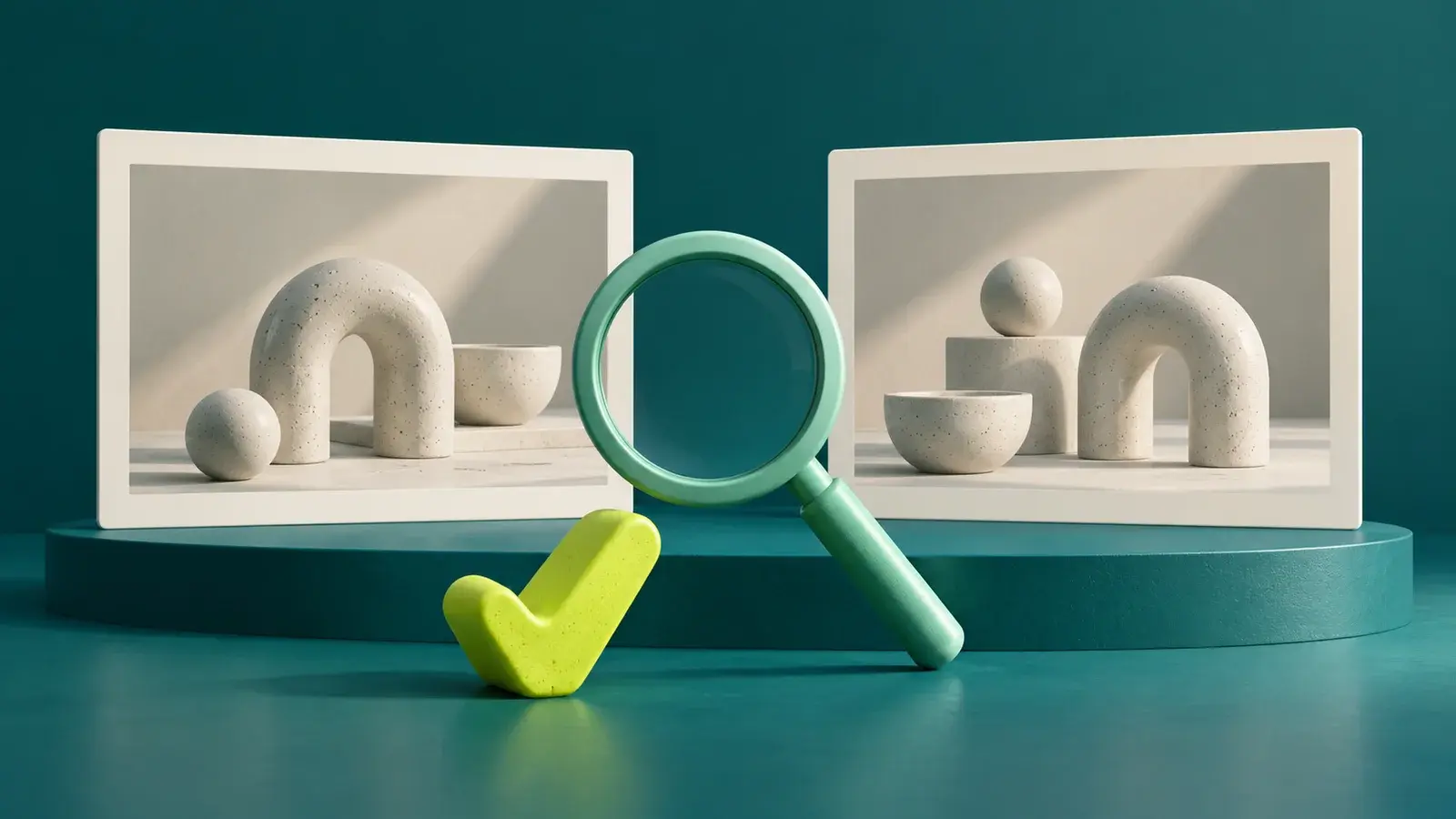 Two alternative compositions inspected with a magnifying glass